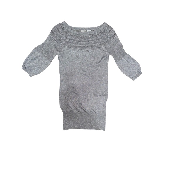 Daytrip Sweaters - Daytrip Womens Silver Lurex Knit Boat Neck 3/4 Sleeve Sweater Top Size S